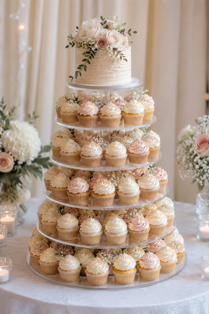 Luxury cupcake display in Toronto with elegant buttercream styling by Dees Cakes