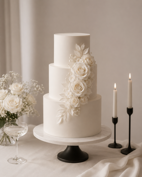 Minimalist luxury wedding cake by Dees Cakes in Toronto