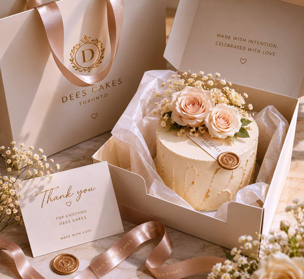 Luxury dessert packaging and transport preparation by Dees Cakes in Toronto