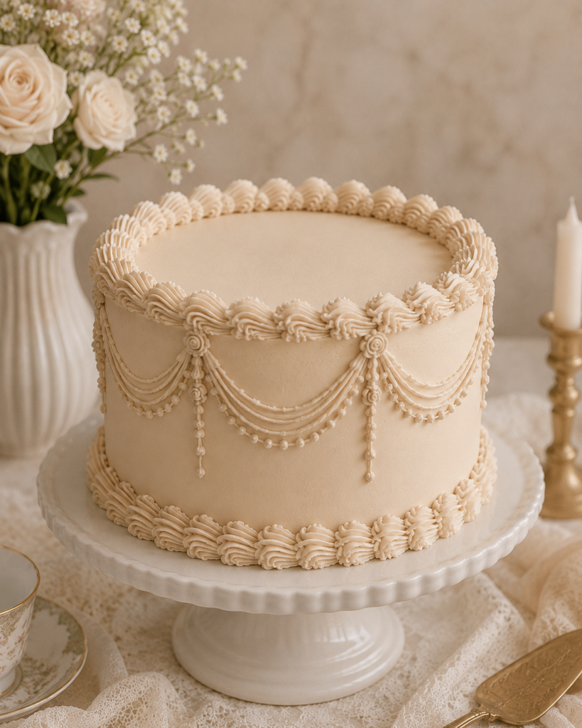 Monochromatic vintage buttercream cake in Toronto